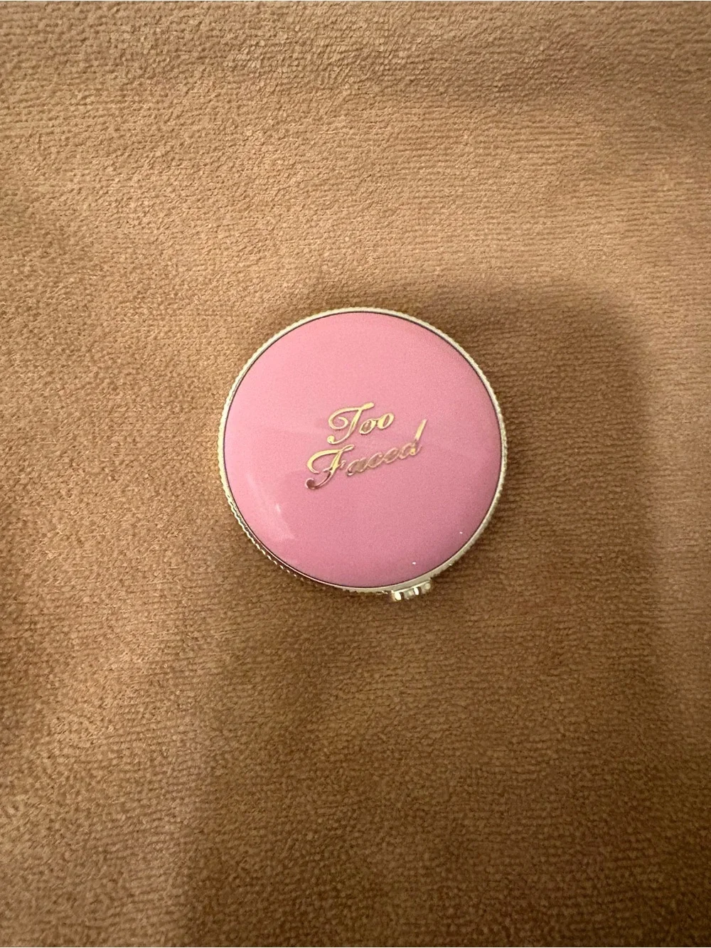 Too Faced Pink Round Blush Compact with Gold Logo